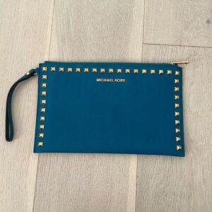 MICHAEL KORS Large turquoise leather studded clutch/wristlet
